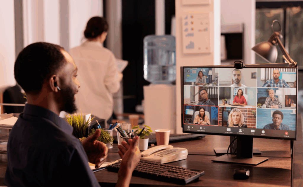 Technician providing remote IT support to a hybrid workforce