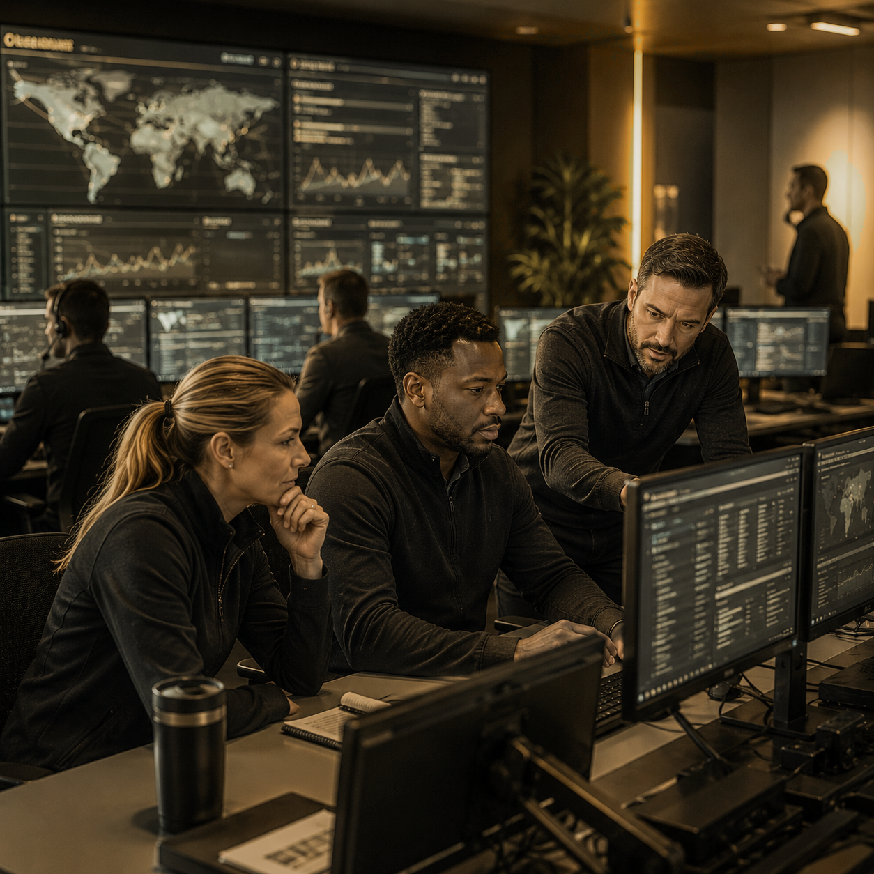 IT techs monitoring backups in data center