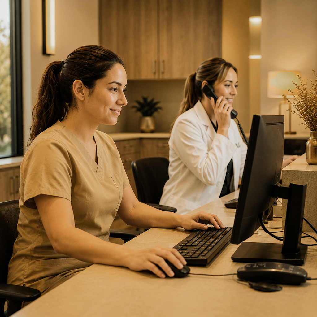 healthcare employee at workstation