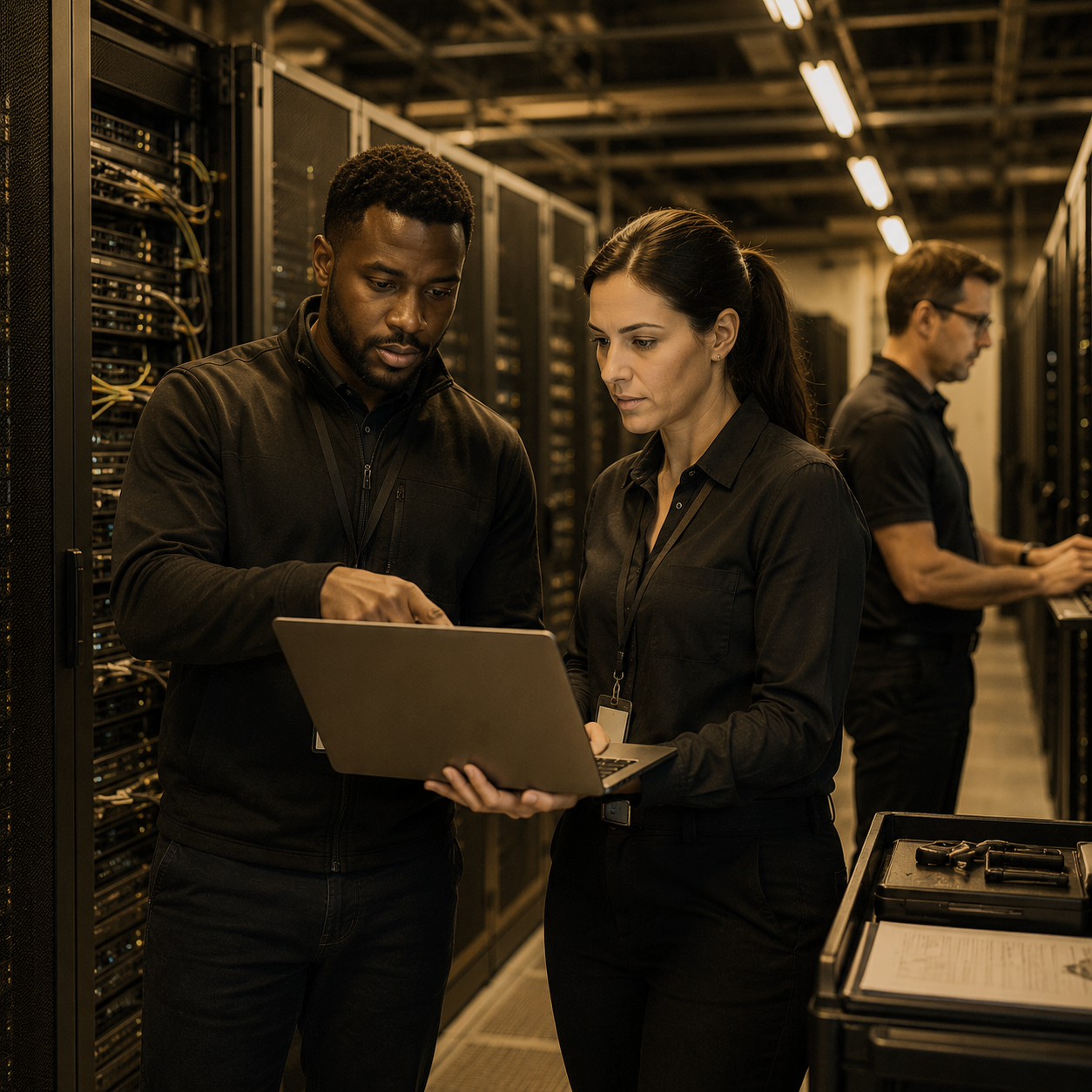 technicians working on server backups