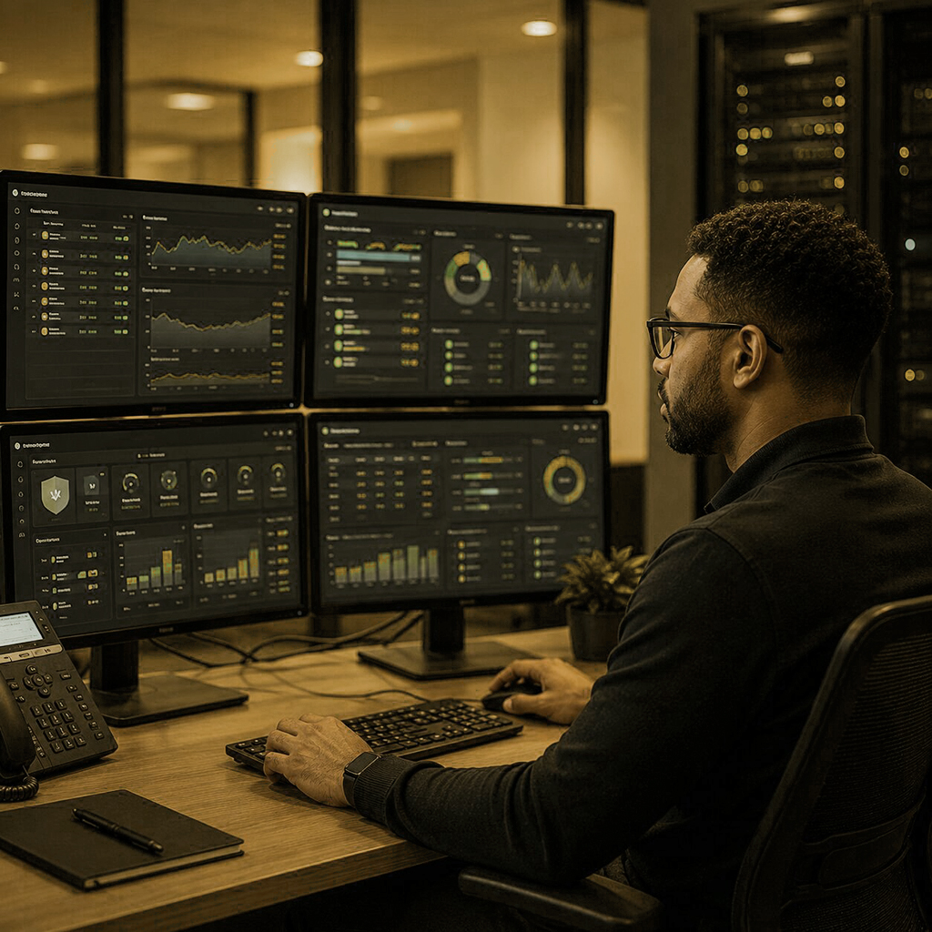 server support specialist working on server dashboard