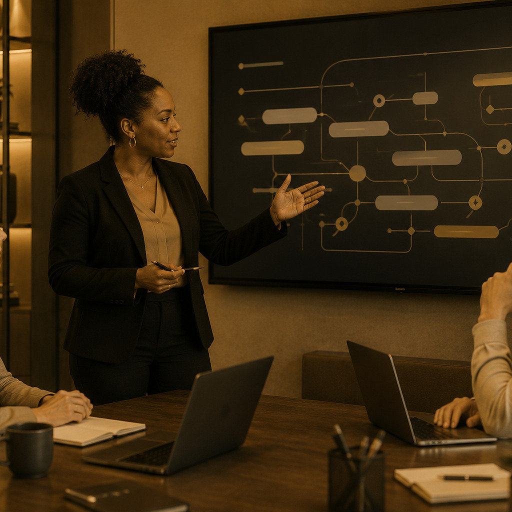 IT strategy consultant presenting a clear technology roadmap to business leaders