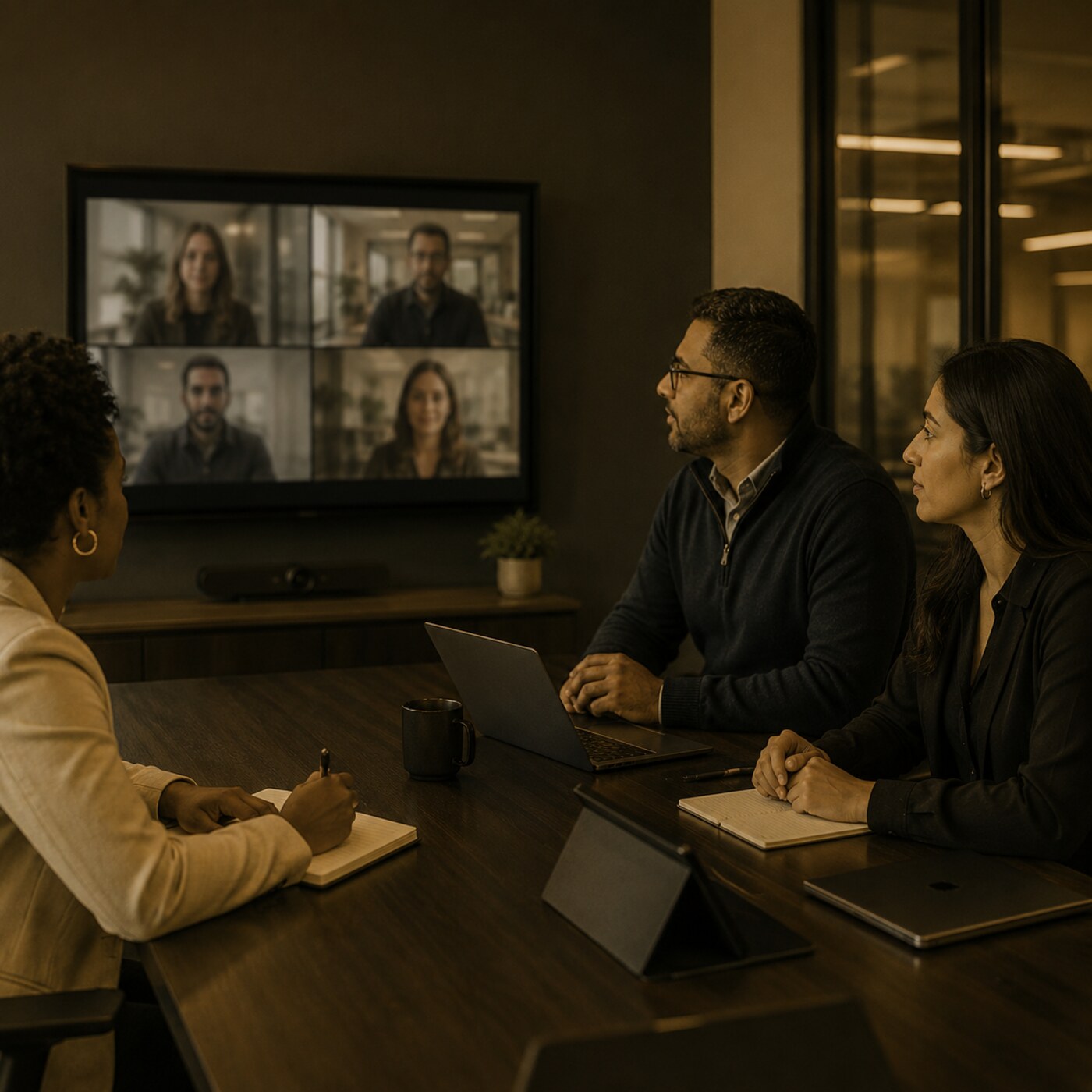Business team joining a video meeting to support remote and mobile users