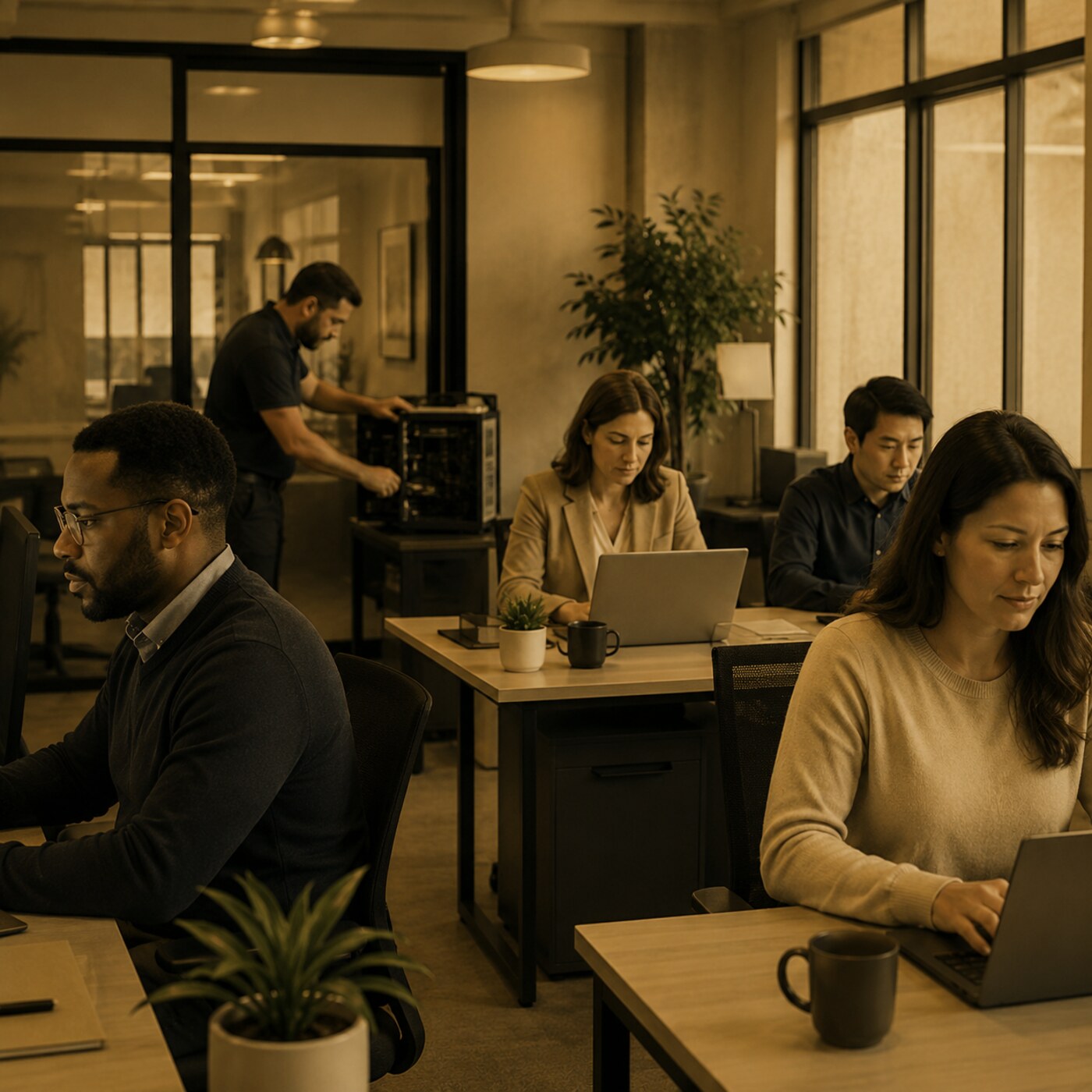 Office team working productively with reliable IT systems