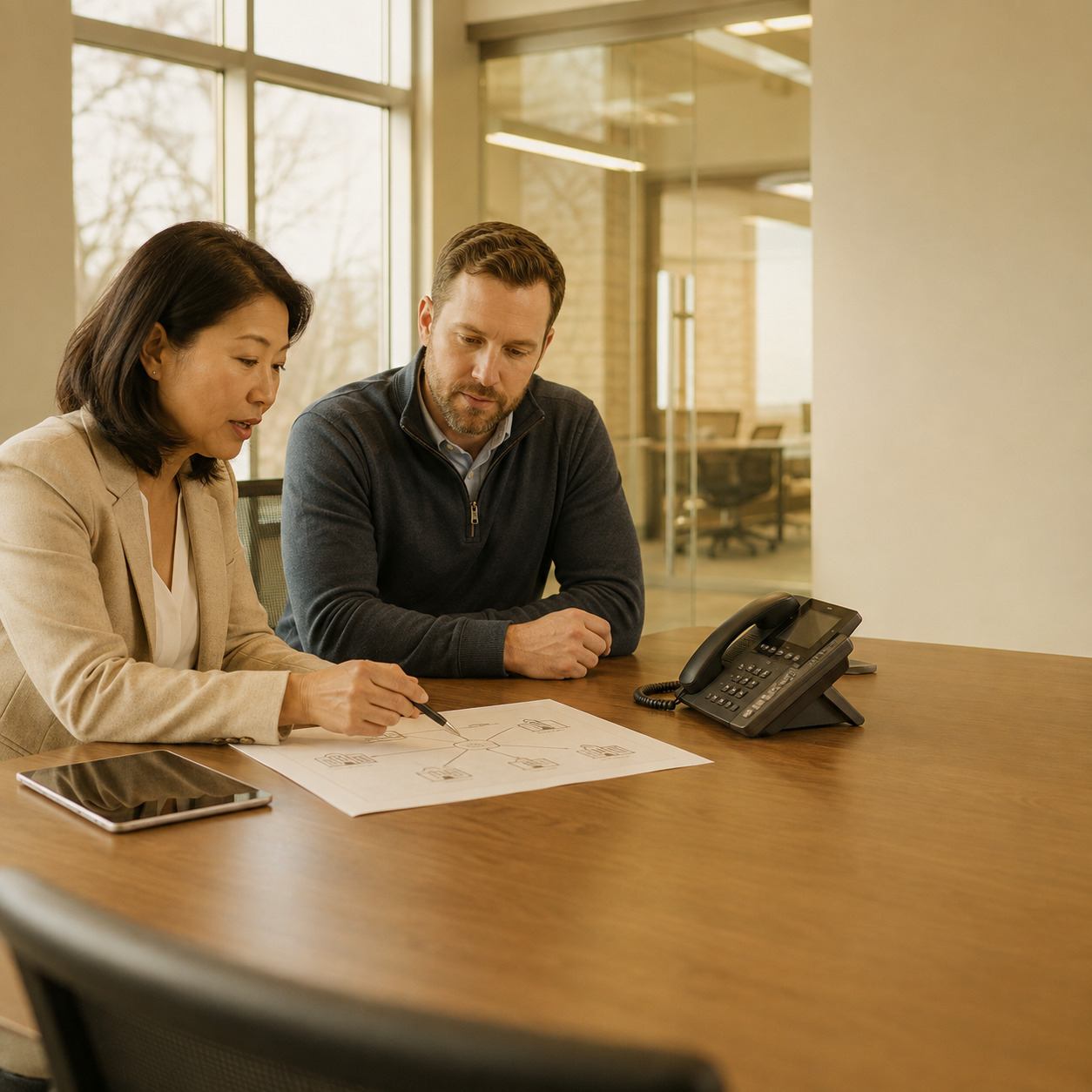 New Jersey business team planning a VoIP system for multiple locations