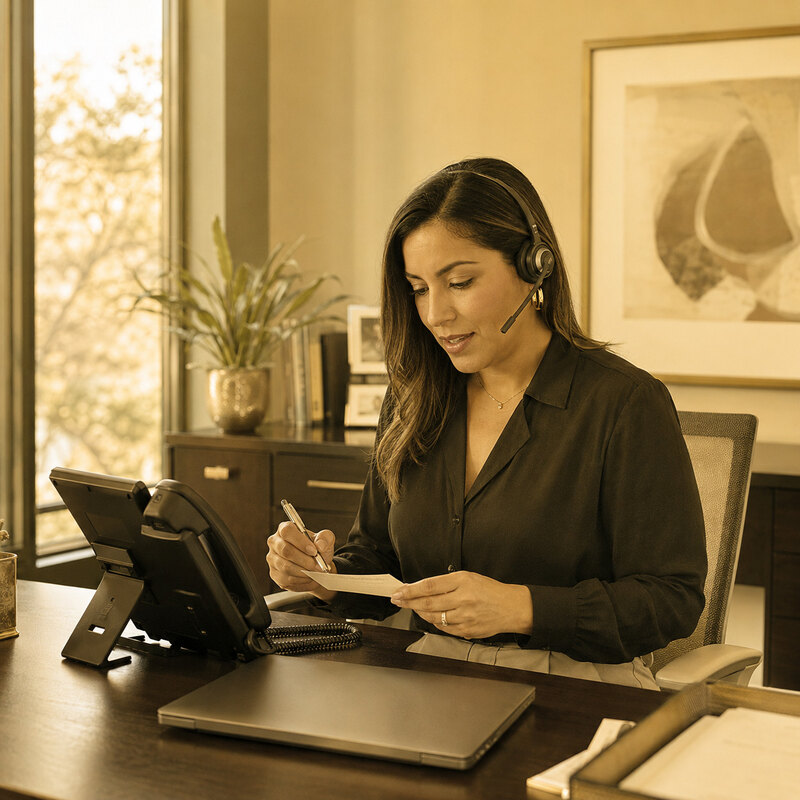 Business owner handling a customer call in a New Jersey office