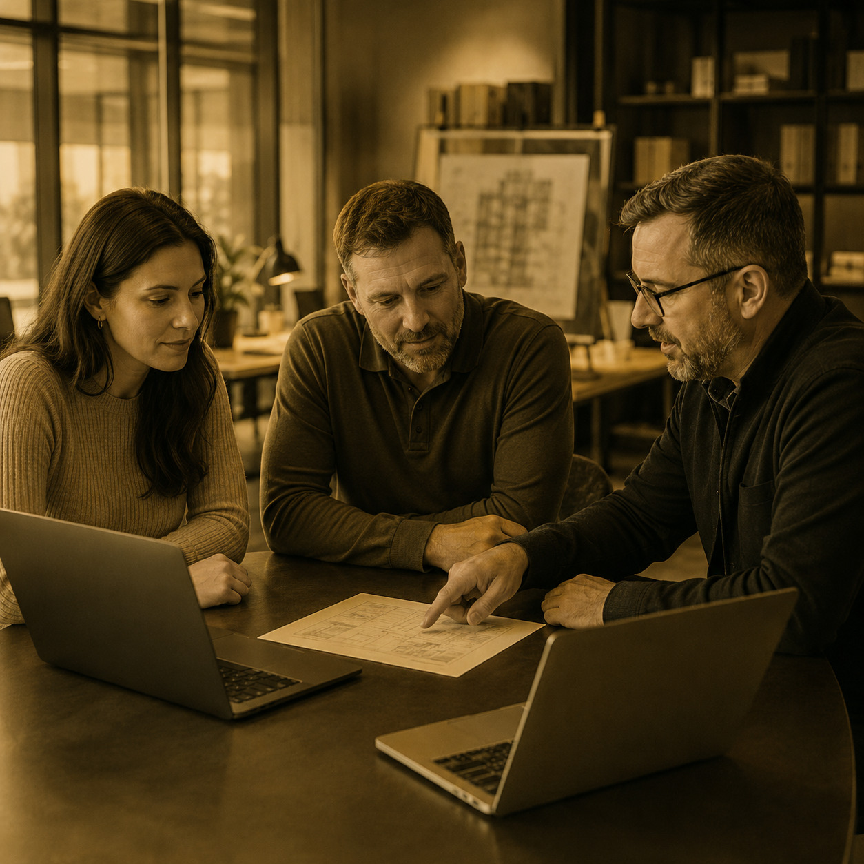 Business leaders reviewing computer repair options with an IT consultant