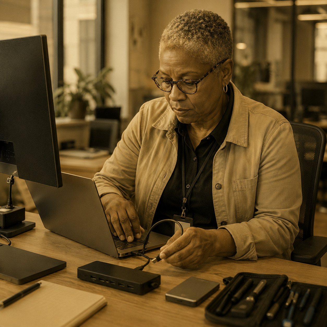 Technician performing hands-on laptop hardware diagnostics