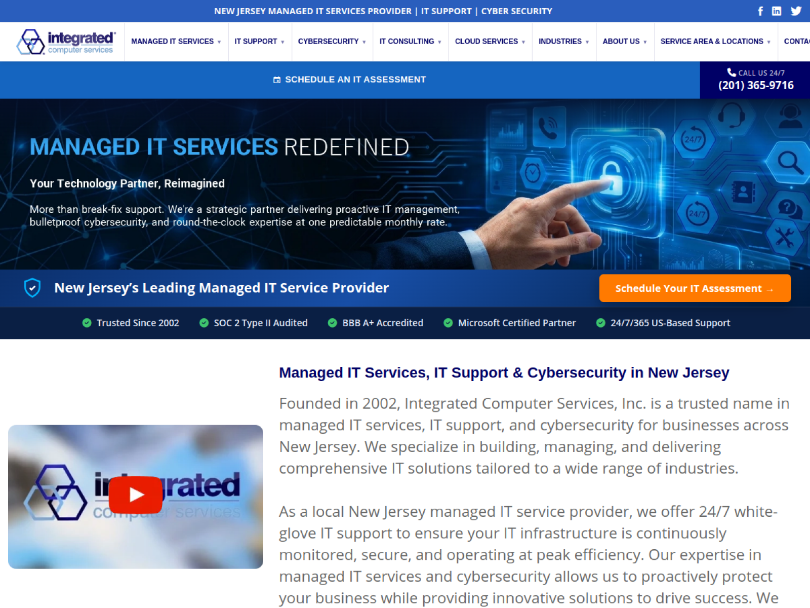 Homepage of Integrated Computer Services, an IT company serving New Jersey businesses