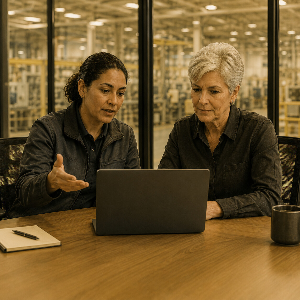 Technology advisor and manufacturing manager coordinating the next cloud support step