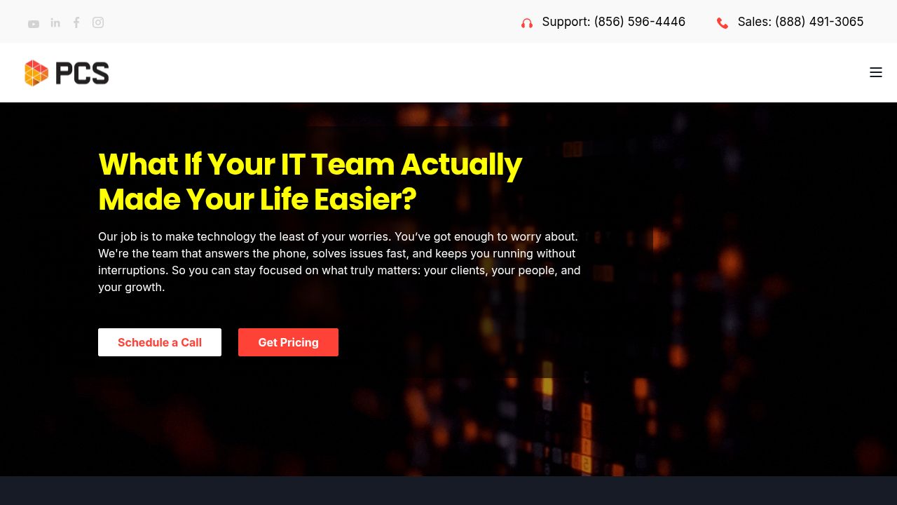 Homepage of PCS, an IT company serving New Jersey businesses