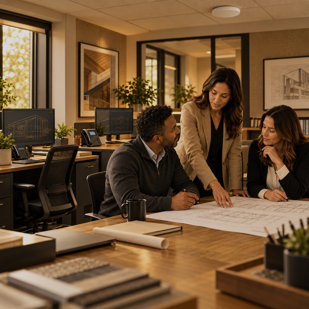 Architecture team collaborating in an office prepared with network infrastructure for growth