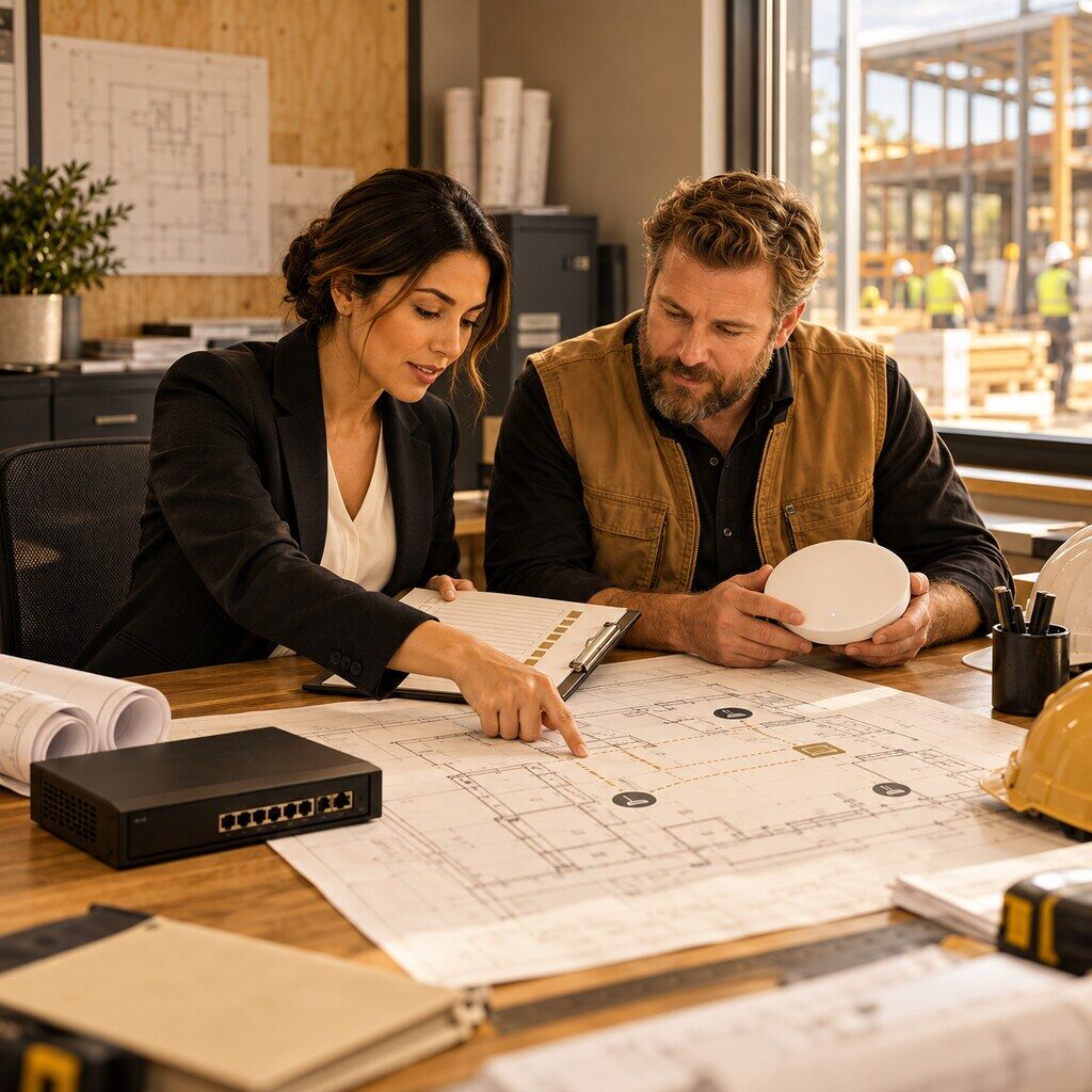 IT advisor connecting penetration test findings to network improvements at a construction office