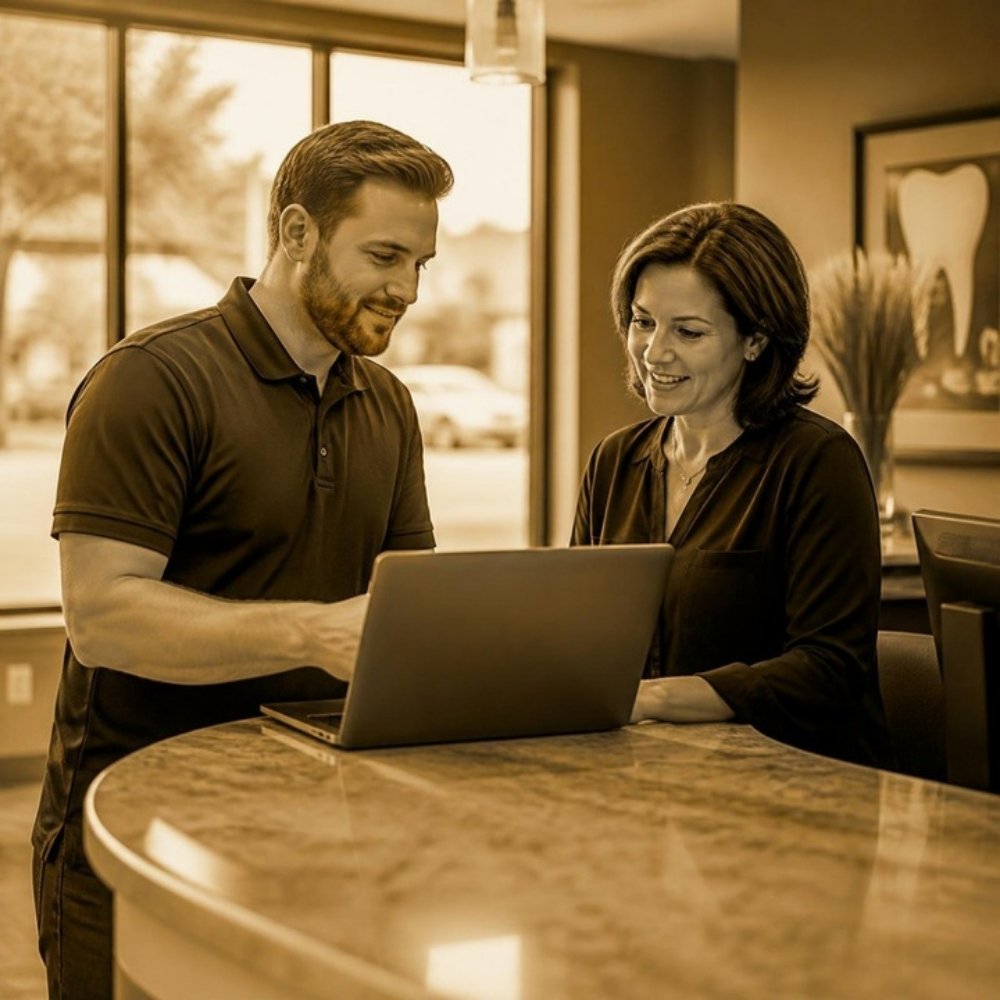 Monmouth Cyber technician helping a Red Bank, NJ dental office manager with HIPAA compliance