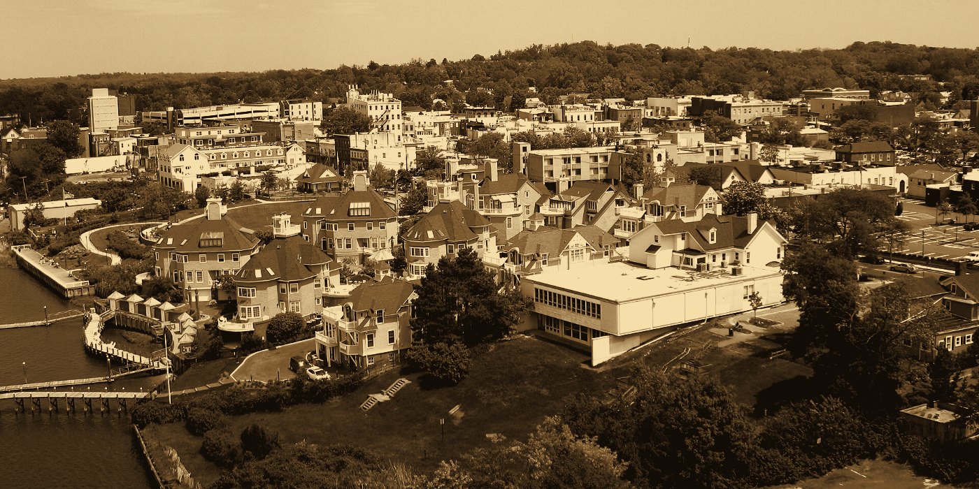 Aerial view of downtown Red Bank, NJ and the Navesink River waterfront